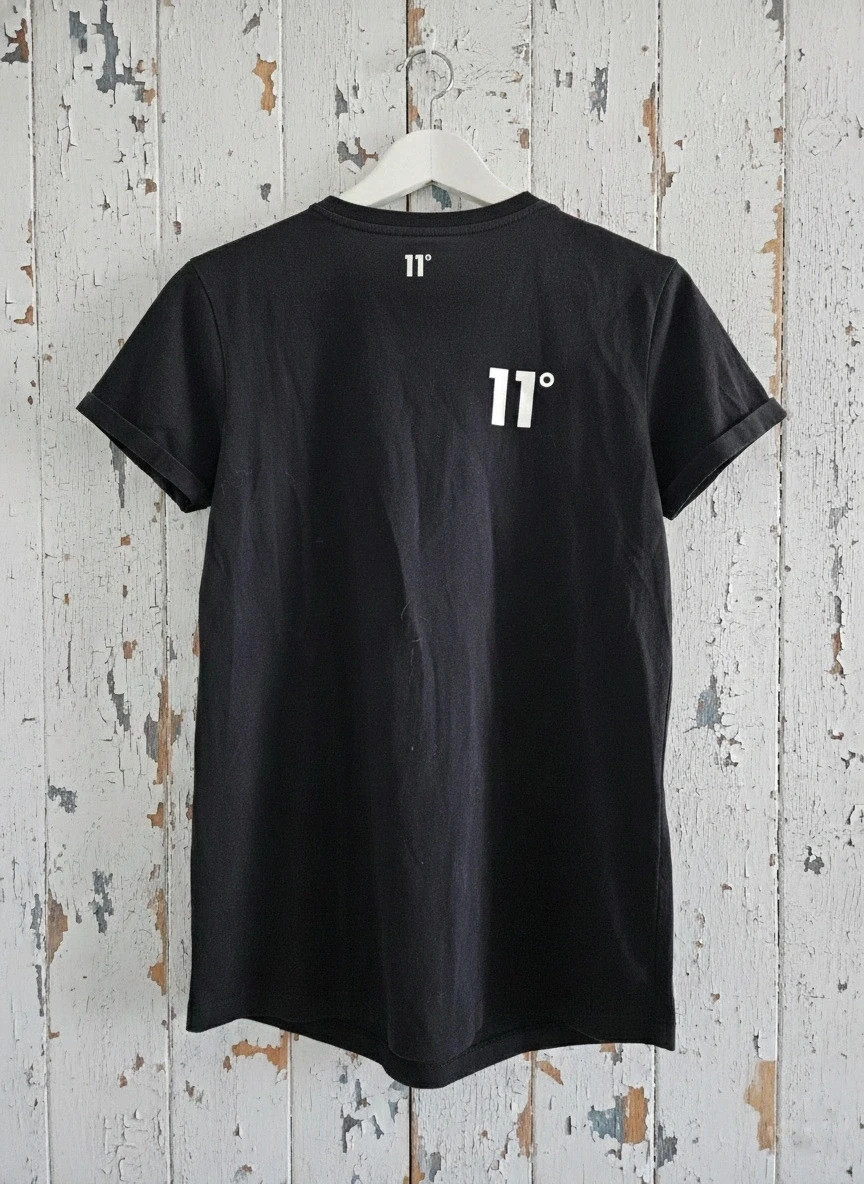 Camiseta 11 Degrees negra talla S streetwear logo frontal y trasero – 11 Degrees – taille S
