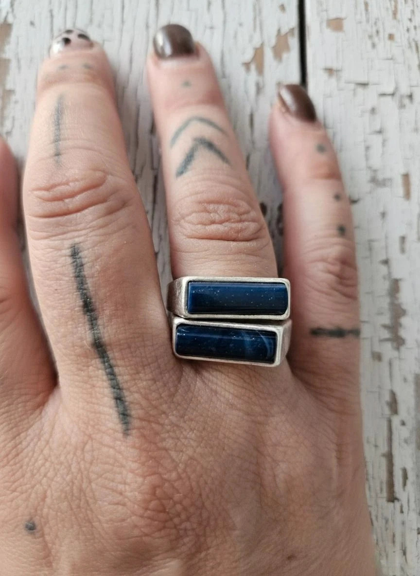 Anillo Brigitte Bijoux azul diseño doble moderno elegante talla ajusta