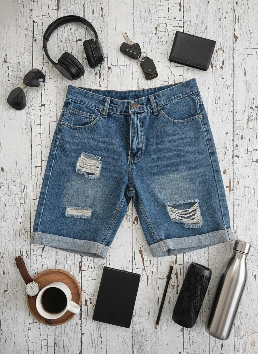 Bermudas vaqueras hombre Shein talla S azul roto estilo casual – Shein – taille S