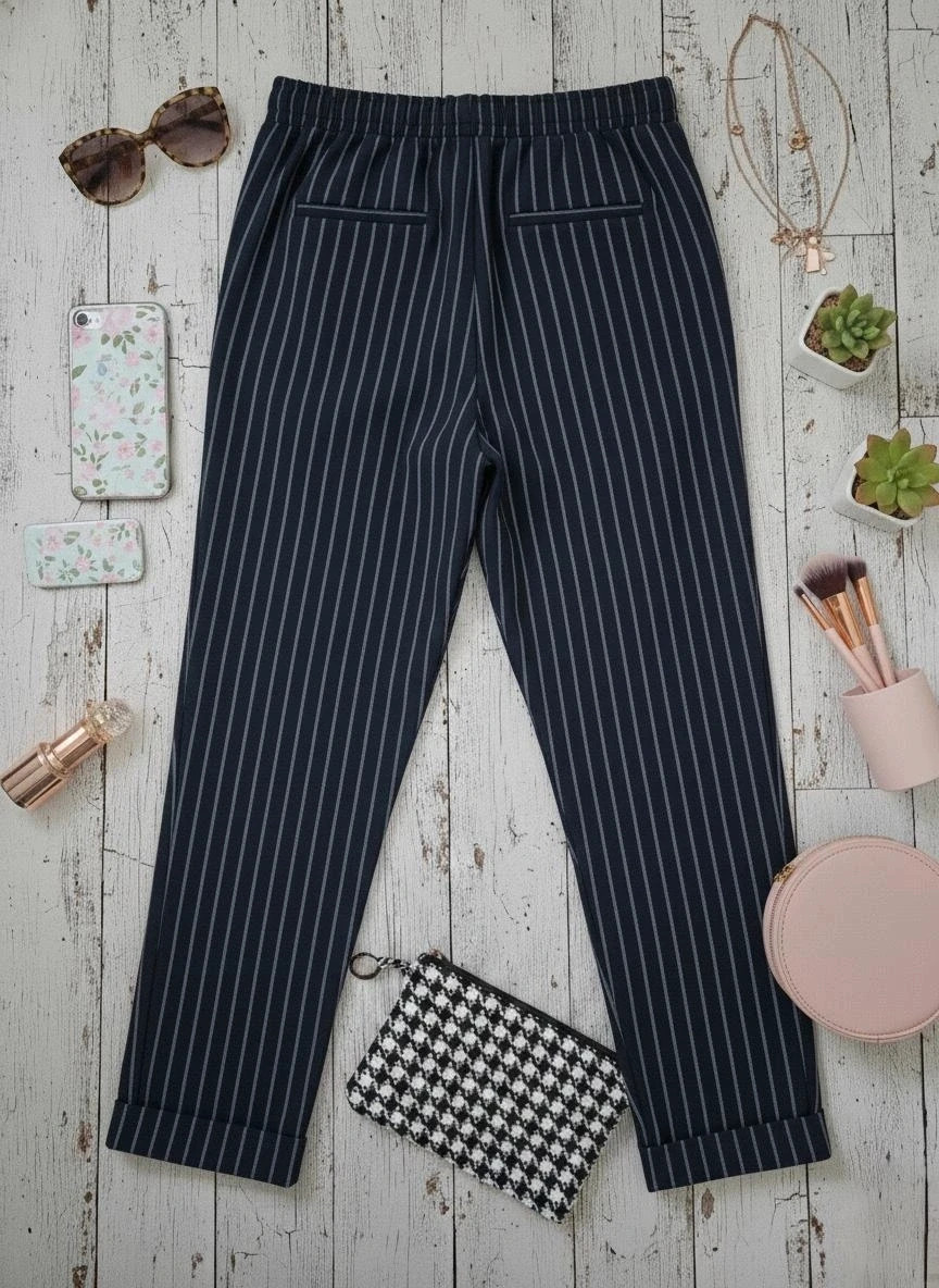 Pantalón raya diplomática Bershka M mujer azul marino elegante – Bershka – taille M / 38 / 10 2