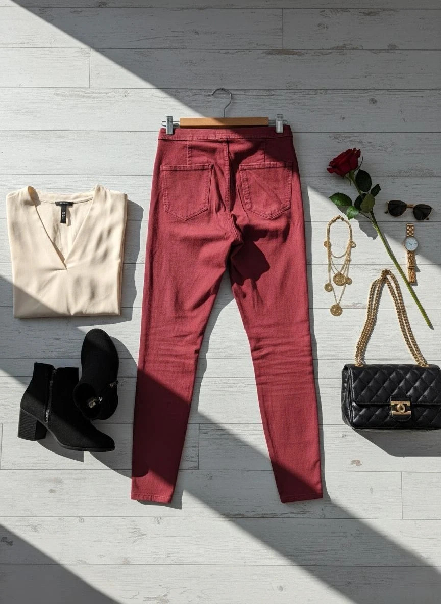 Pantalón Skinny Bershka T36 rojo frambuesa algodón elástico – Bershka – taille S / 36 / 8 2