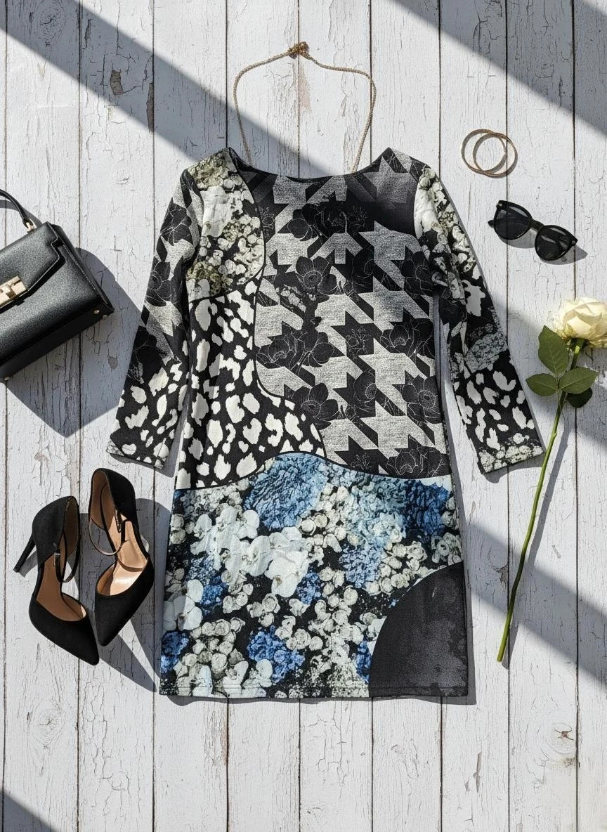Vestido estampado patchwork floral y animal print corte láser T42 – taille XL / 42 / 14 2