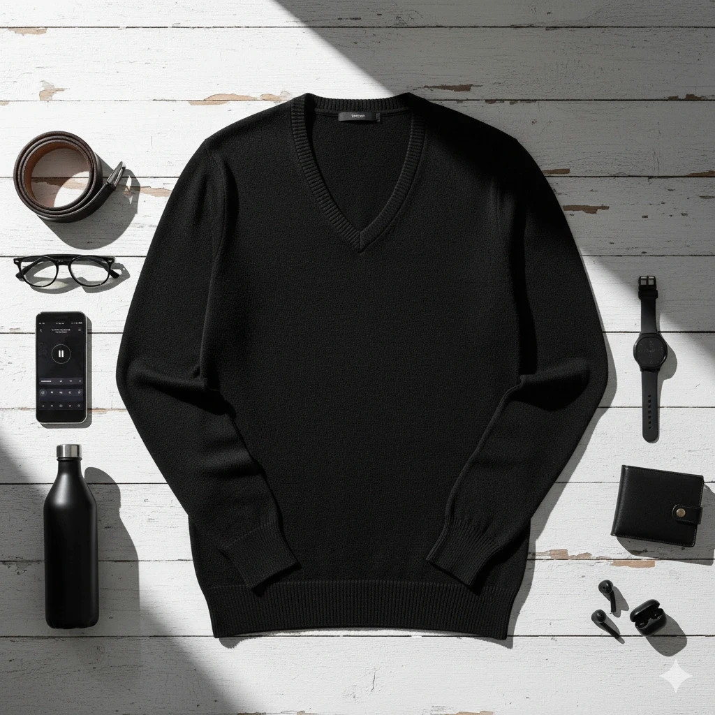 Kiabi jersey negro cuello pico talla S básico suave Jersey – Kiabi – taille S