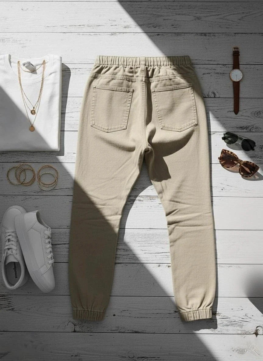Jogger denim roto Bershka XS beige elástico – Bershka – taille XS / 34 / 6 2