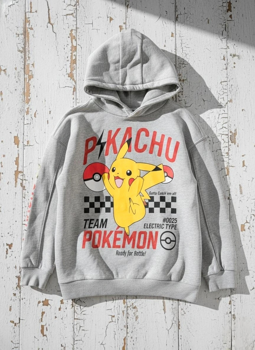Sudadera Pokémon Pikachu gris niño Lefties talla 11-12 años 152cm capucha cálida fan gaming