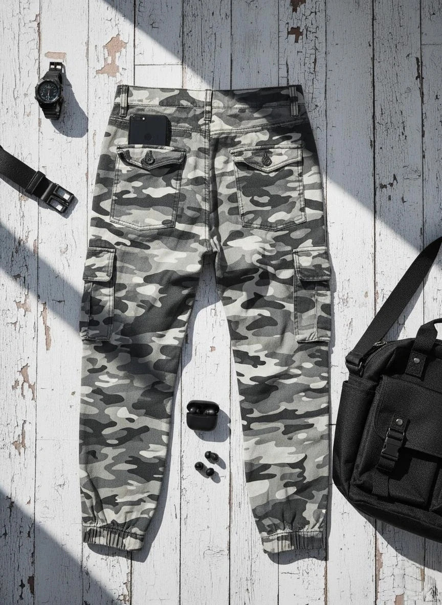 Bershka pantalón cargo camuflaje gris talla 38 con bolsillos y puño elástico – Bershka – taille M / 38 / 10 2