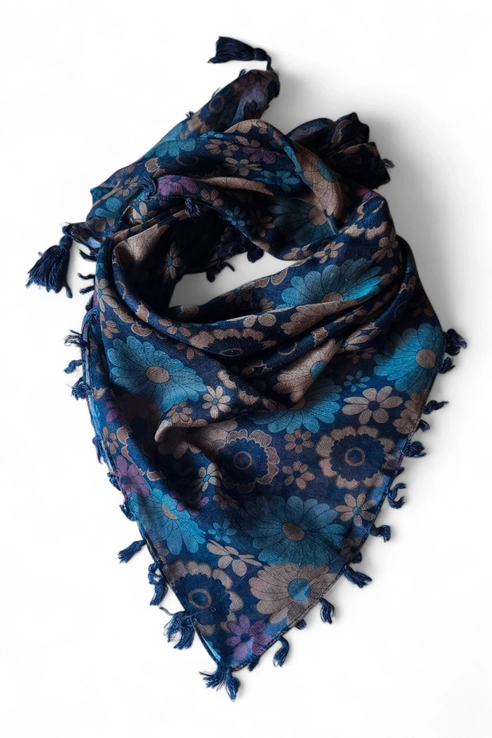 Pañuelo Pull&Bear flores azules y beige con flecos · boho floral · en perfecto estado – Pull & Bear 2