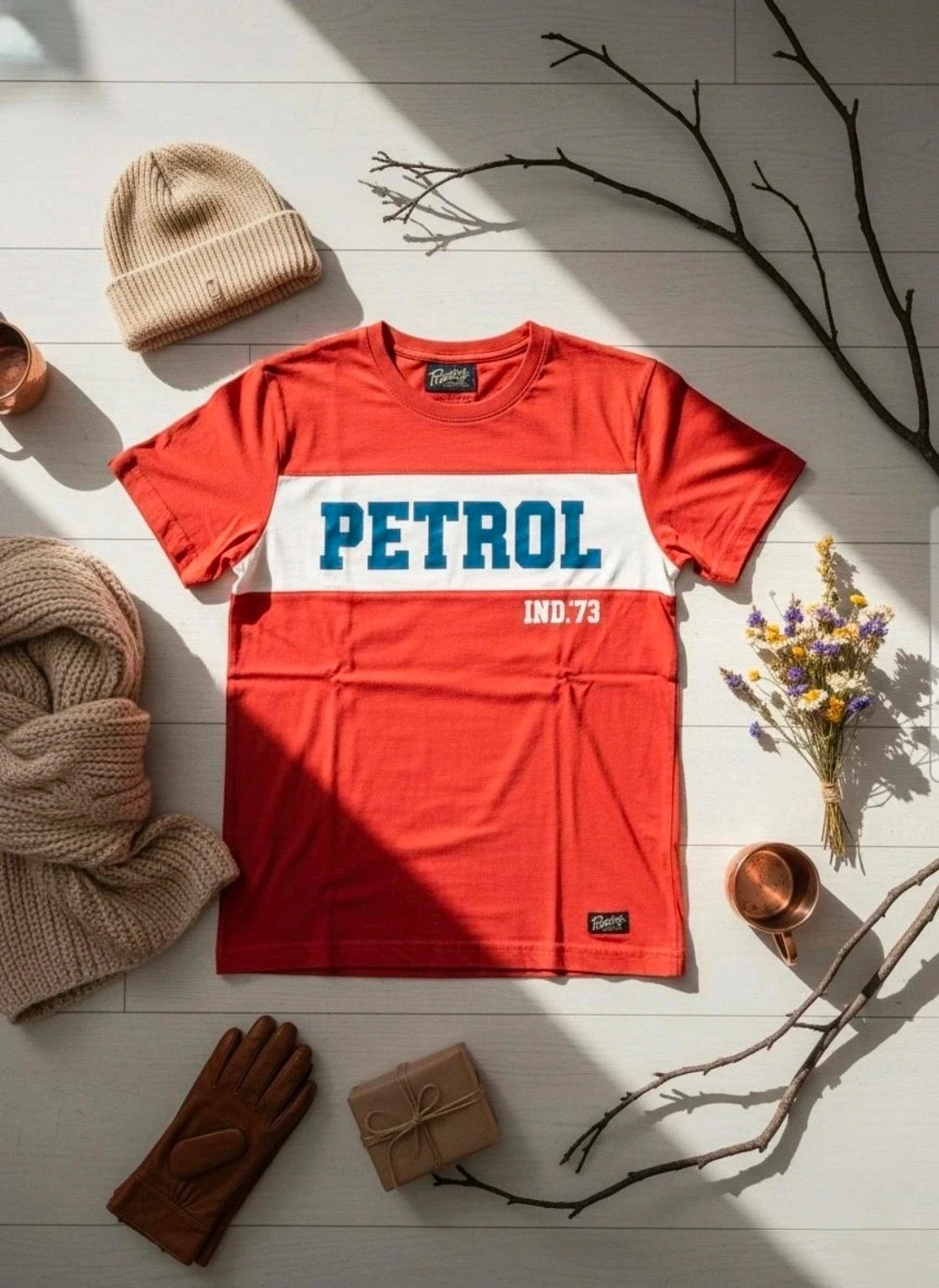 Petrol Industries camiseta roja logo grande S · 100% algodón · estilo retro urbano