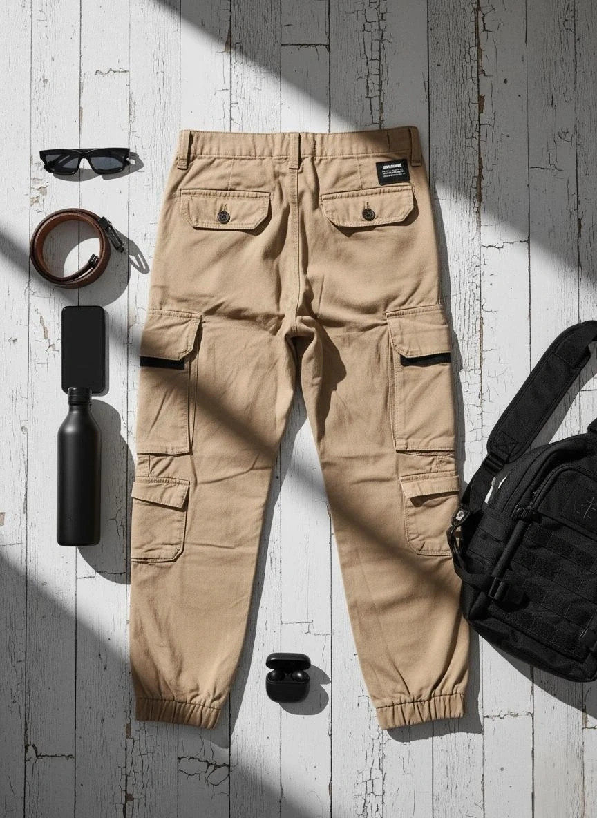 Bershka pantalón cargo beige algodón 100% talla S con bolsillos y puño elástico – Bershka – taille S 2