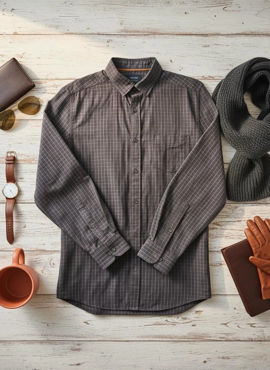 Camisa KIABI cuadros finos azul marino y marrón · Talla M · estilo casual clásico – Kiabi – taille M