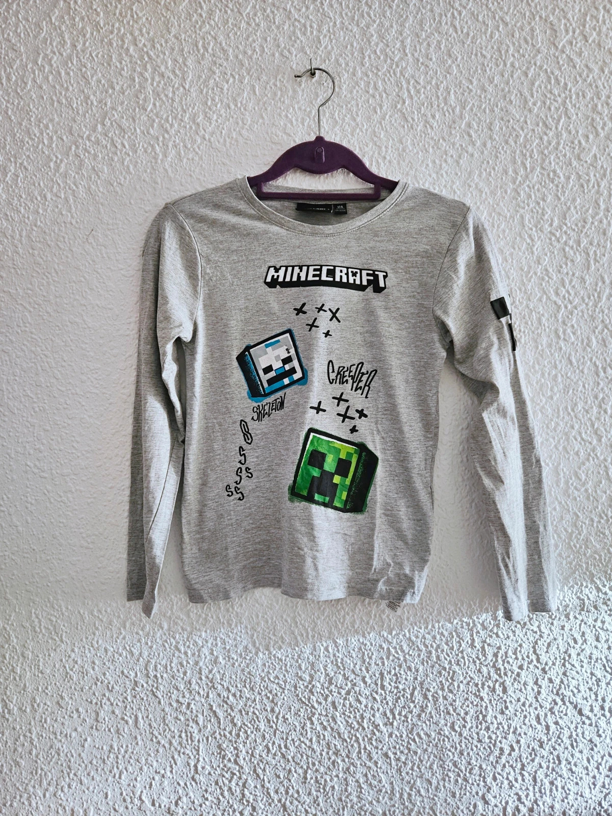 Camiseta Minecraft gris manga larga talla 12 años Creeper Skeleton gamer – Minecraft – taille 12 ans / 152 cm 2