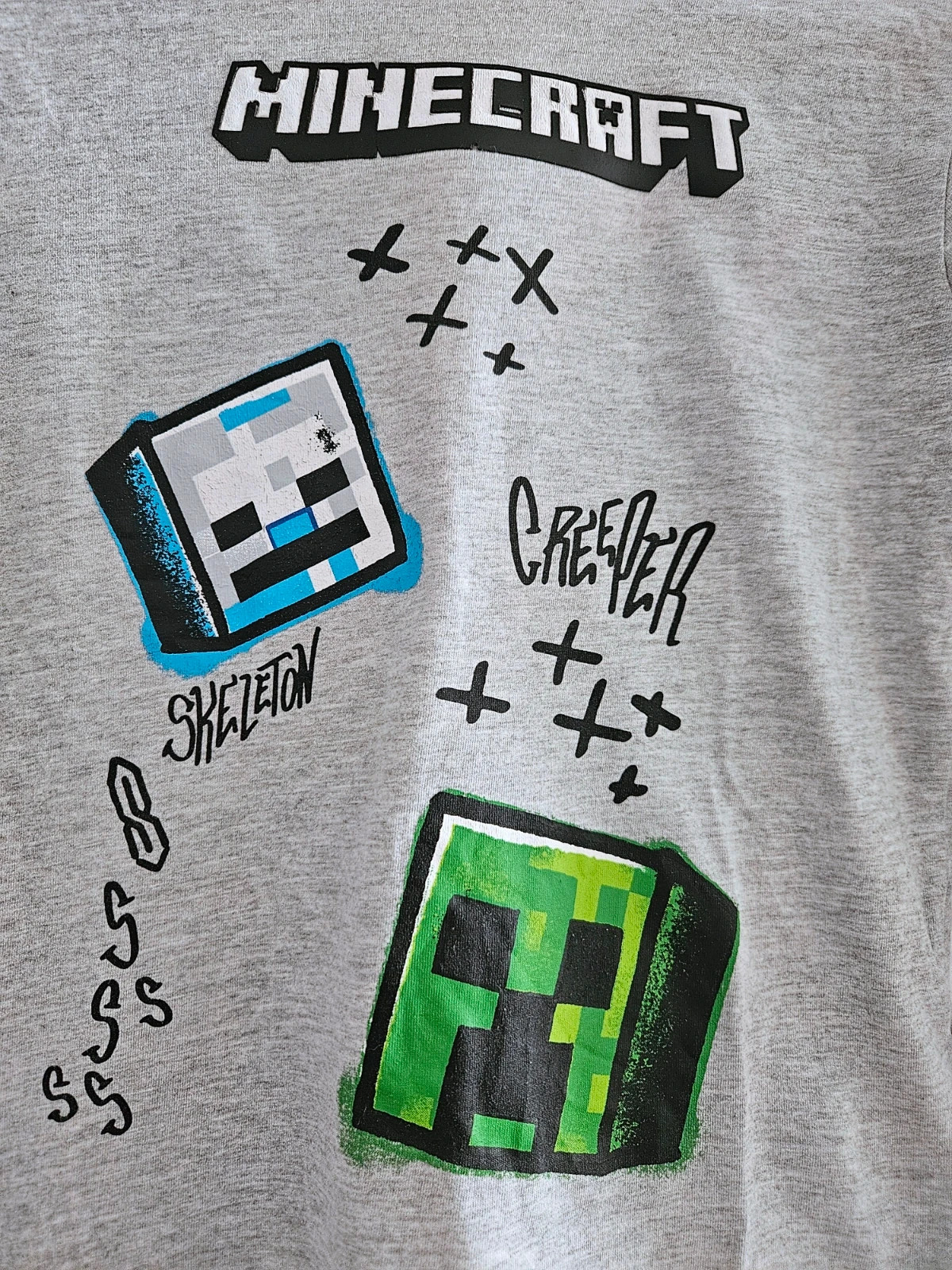 Camiseta Minecraft gris manga larga talla 12 años Creeper Skeleton gamer – Minecraft – taille 12 ans / 152 cm 3