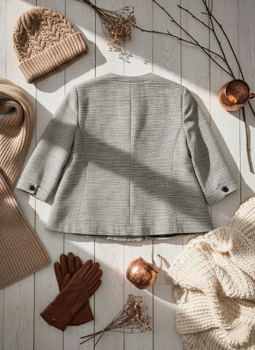 Chaqueta Mango gris jaspeada talla L con bolsillos frontales y botones grandes elegante – Mango – taille L / 40 / 12 2