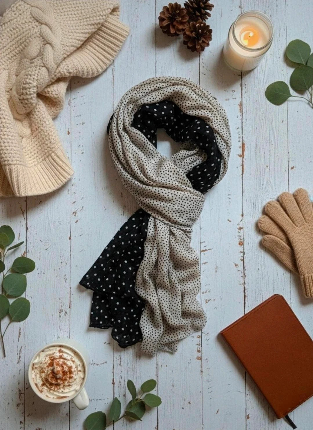 Pañuelo Zara lunares blanco y negro · cuadrado 180x180 · suave y elegante · perfecto estado – Zara 2