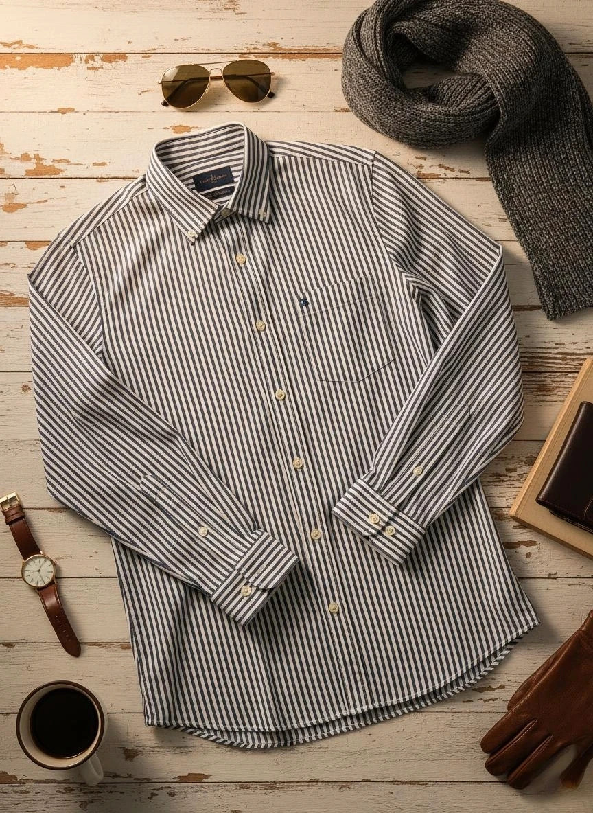 Camisa IZOD rayas azul marino y blanco · Talla S · algodón clásico · impecable