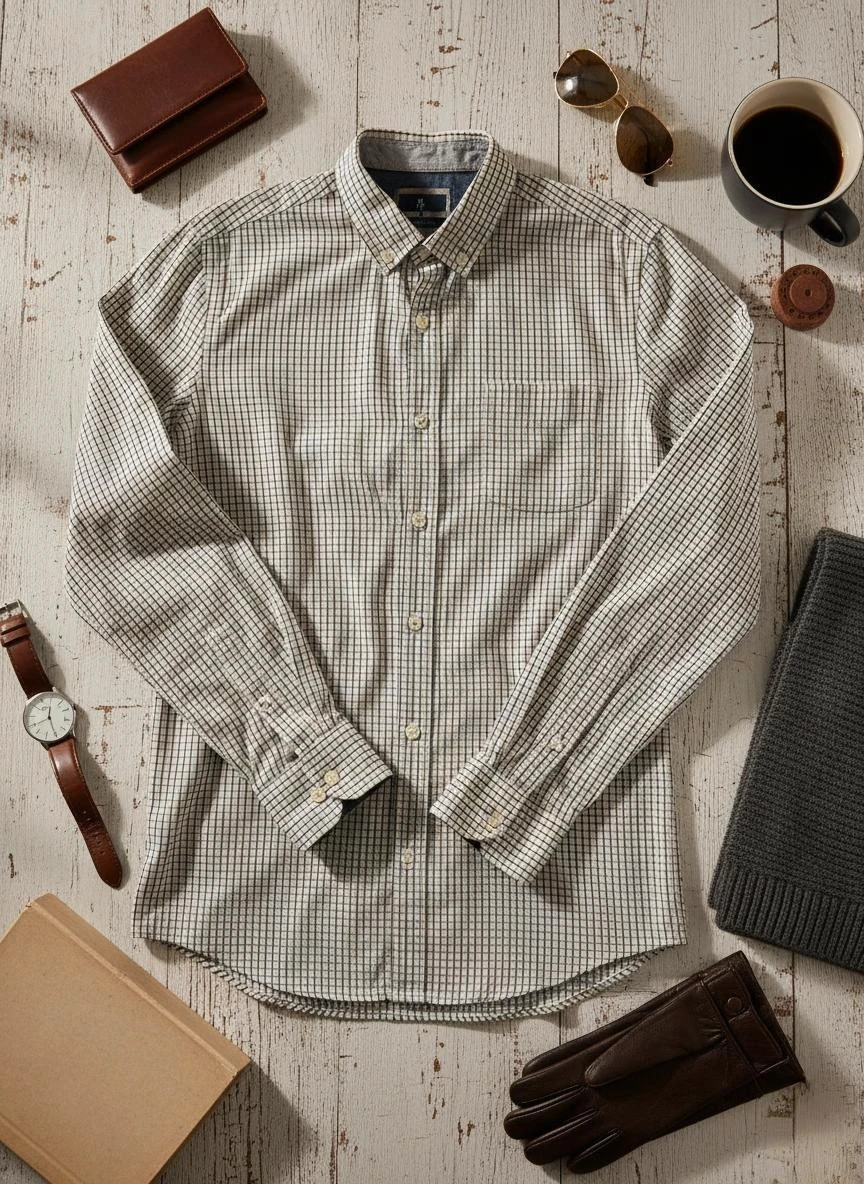 Camisa Studio Classics cuadros beige azul marrón · Regular Fit M · algodón · impecable
