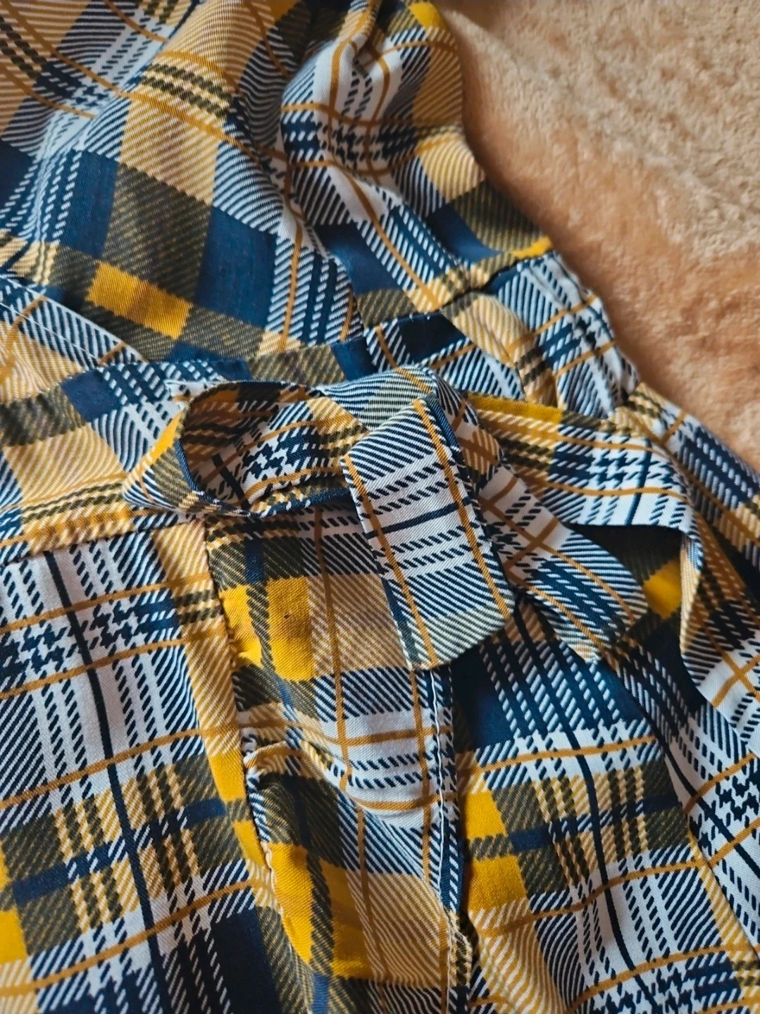 Vestido cruzado cuadros mostaza azul talla L estilo boho chic volante bajo – taille L / 40 / 12 4
