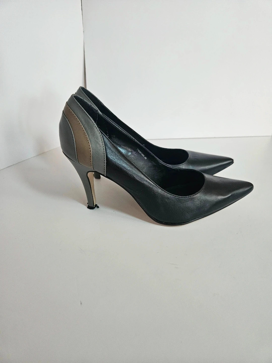 Zapatos vintage Mango 37 piel negra y gris, tacón fino elegante – Mango – taille 37 2