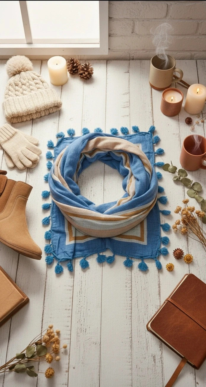 Foulard Massimo Dutti azul y beige con rayas y flecos / Massimo Dutti blue beige striped foulard – Massimo Dutti 2