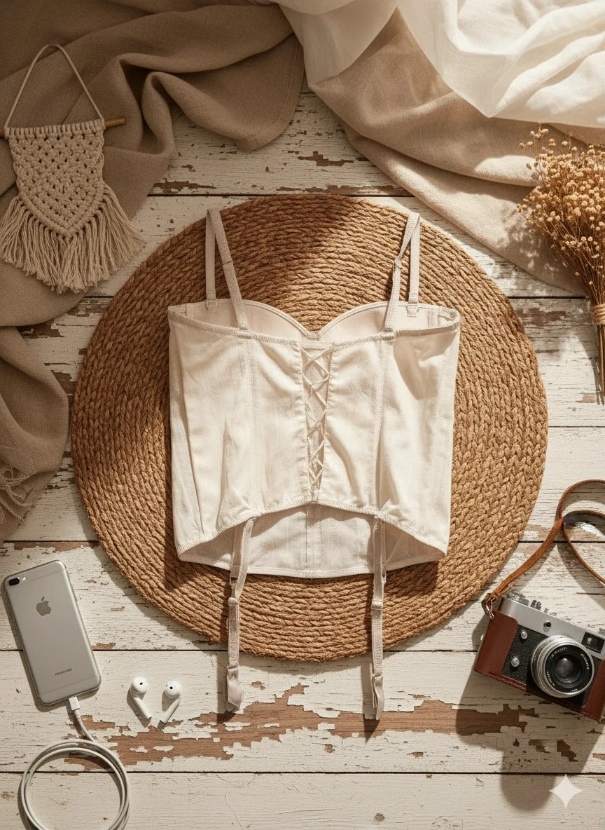 Etam cream lingerie corset · Size 80B · Romantic & boho style · Lace-up detail – Etam 2