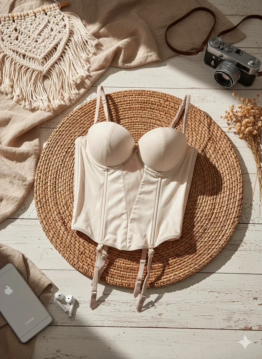 Etam cream lingerie corset · Size 80B · Romantic & boho style · Lace-up detail