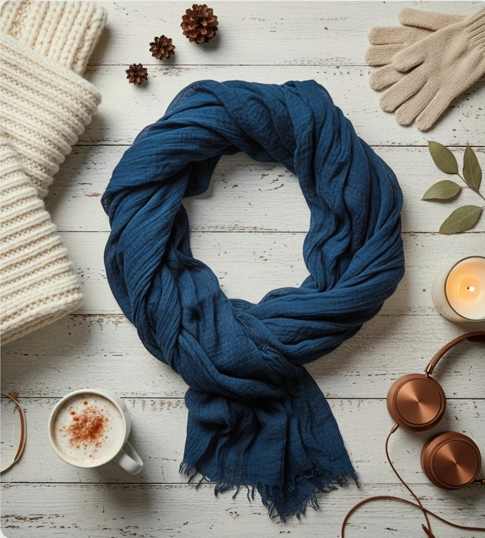 Bufanda Bissú azul estilo boho invernal / Bissu blue boho winter scarf – Bissú 3