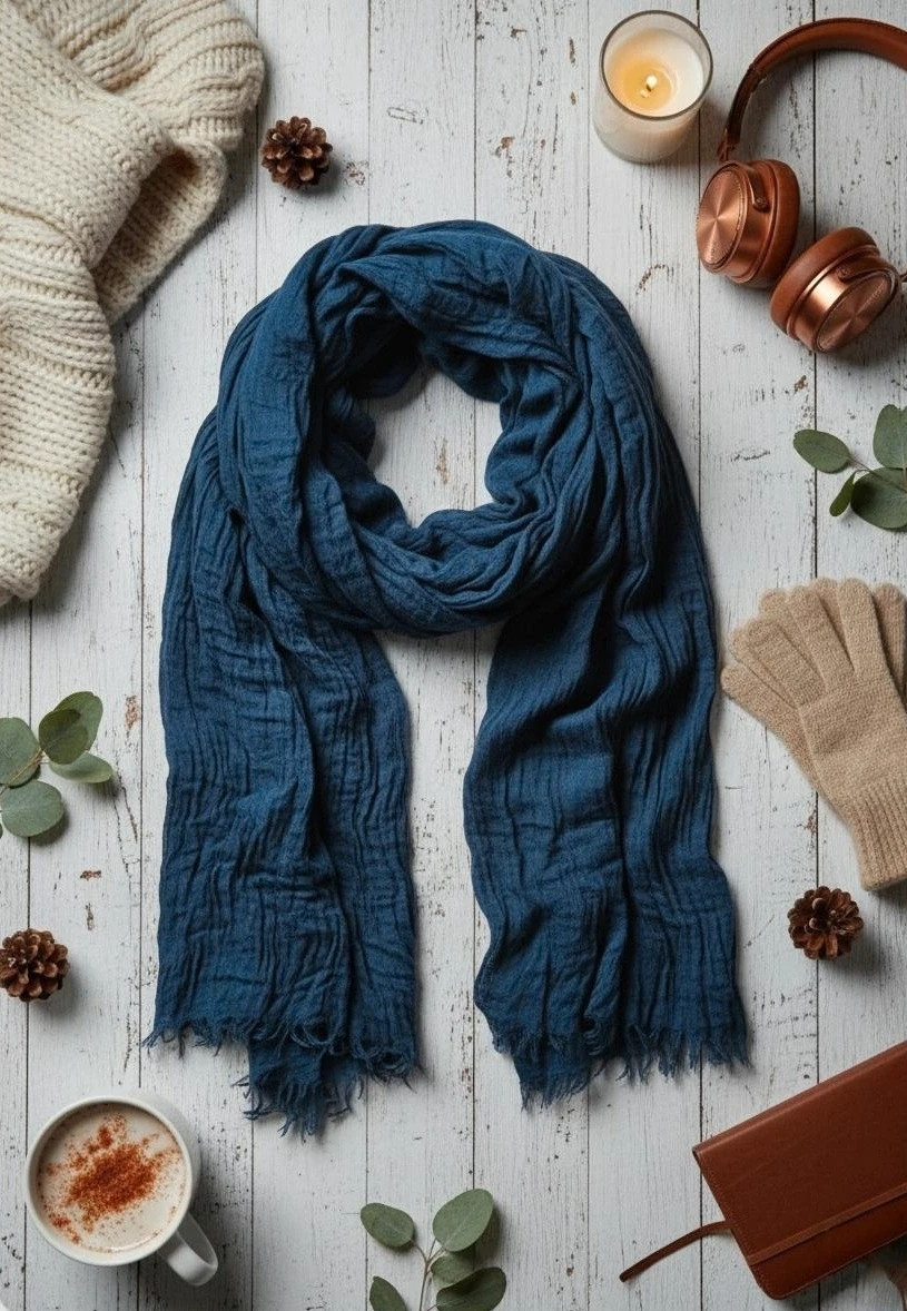 Bufanda Bissú azul estilo boho invernal / Bissu blue boho winter scarf – Bissú 2