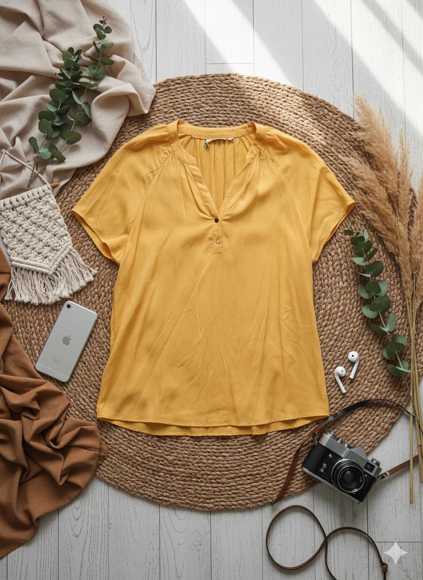 C&A mustard blouse · Size 40 · Boho & fall style · V-neck & buttoned