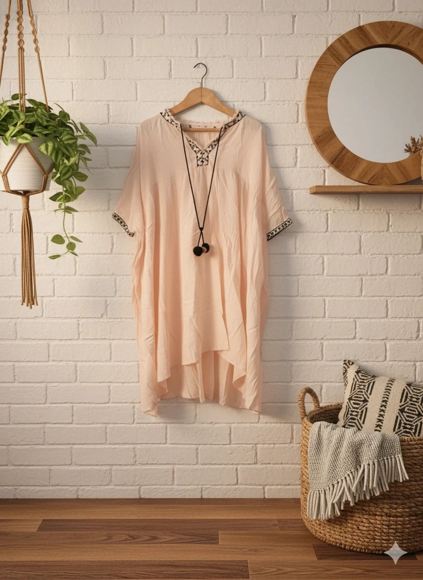 Zara oversized boho tunic · Size XS-S · Fits all sizes · Soft pink with trim – Zara – taille Taille unique