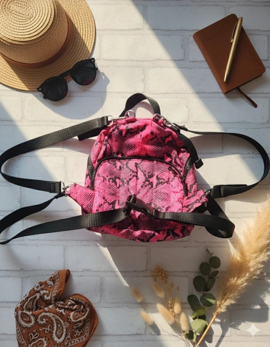 Zara convertible backpack · Fanny pack option · Snakeskin print · Boho & urban style – Zara 2