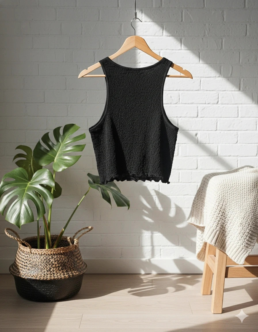 Stradivarius black crop top · Size L · Honeycomb texture · Urban style – Stradivarius – taille L / 40 / 12 2