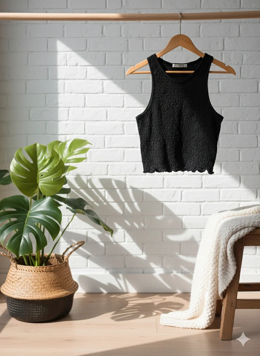 Stradivarius black crop top · Size L · Honeycomb texture · Urban style – Stradivarius – taille L / 40 / 12