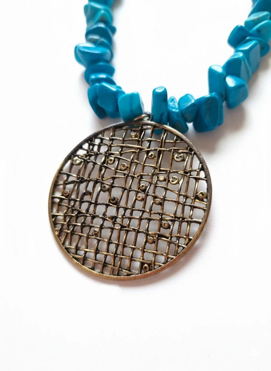 Handmade boho necklace · Natural turquoise · Ornate pendant · Unique piece 2