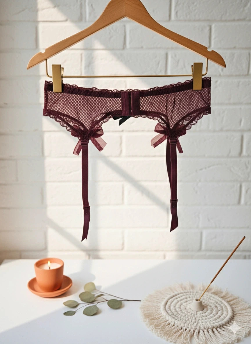 Women'secret burgundy lace garter belt · Size L · Satin details · Romantic style – Women'secret 2