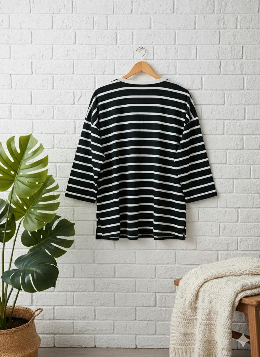 Shein Curve striped long sleeve top · Size 2XL · Casual fit · Monochrome style – taille XXL / 44 / 16 2