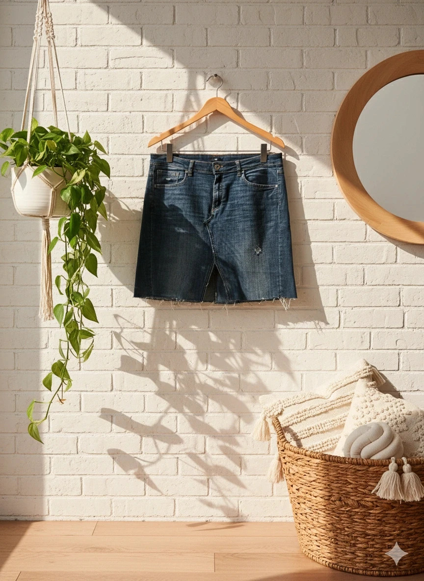 H&M upcycled denim skirt · Size 42 · Raw hem · Urban style – H&M – taille XL / 42 / 14