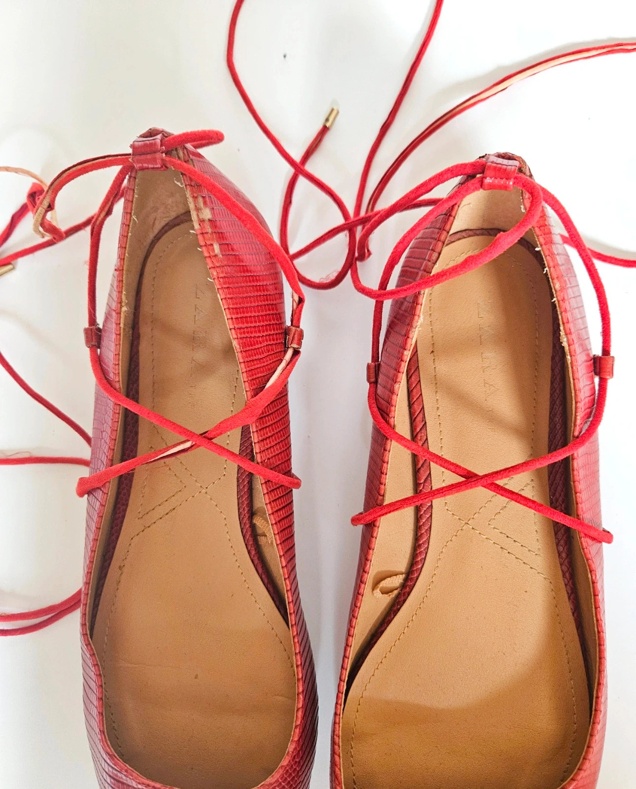 Bailarinas rojas ZARA con cordones · red lace-up flats · talla 40 – Zara – taille 40 3
