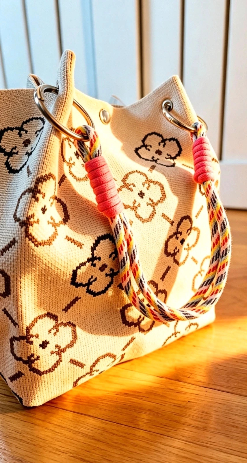 New Autumnal Flower Knit Bucket Bag Boho Indie Earthy Hippie 2