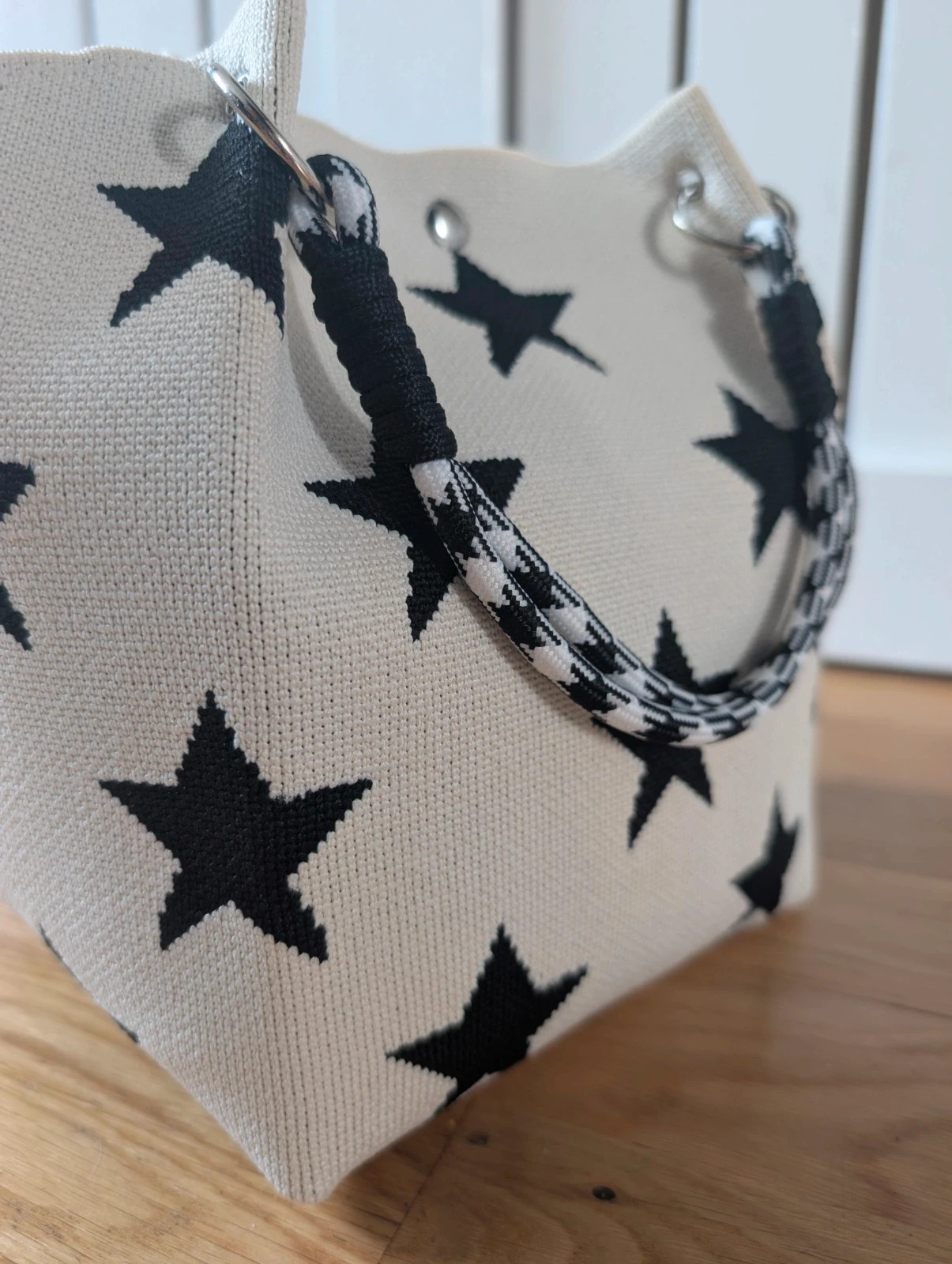 New Black Star Knit Bucket Bag Silver Hardware Boho Festival Indie Hippie 2