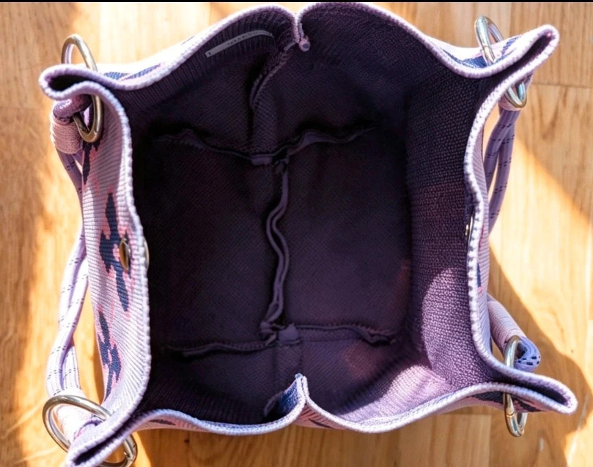 New Lilac Argyle Knit Bucket Bag Boho Indie Festival Hippie 3
