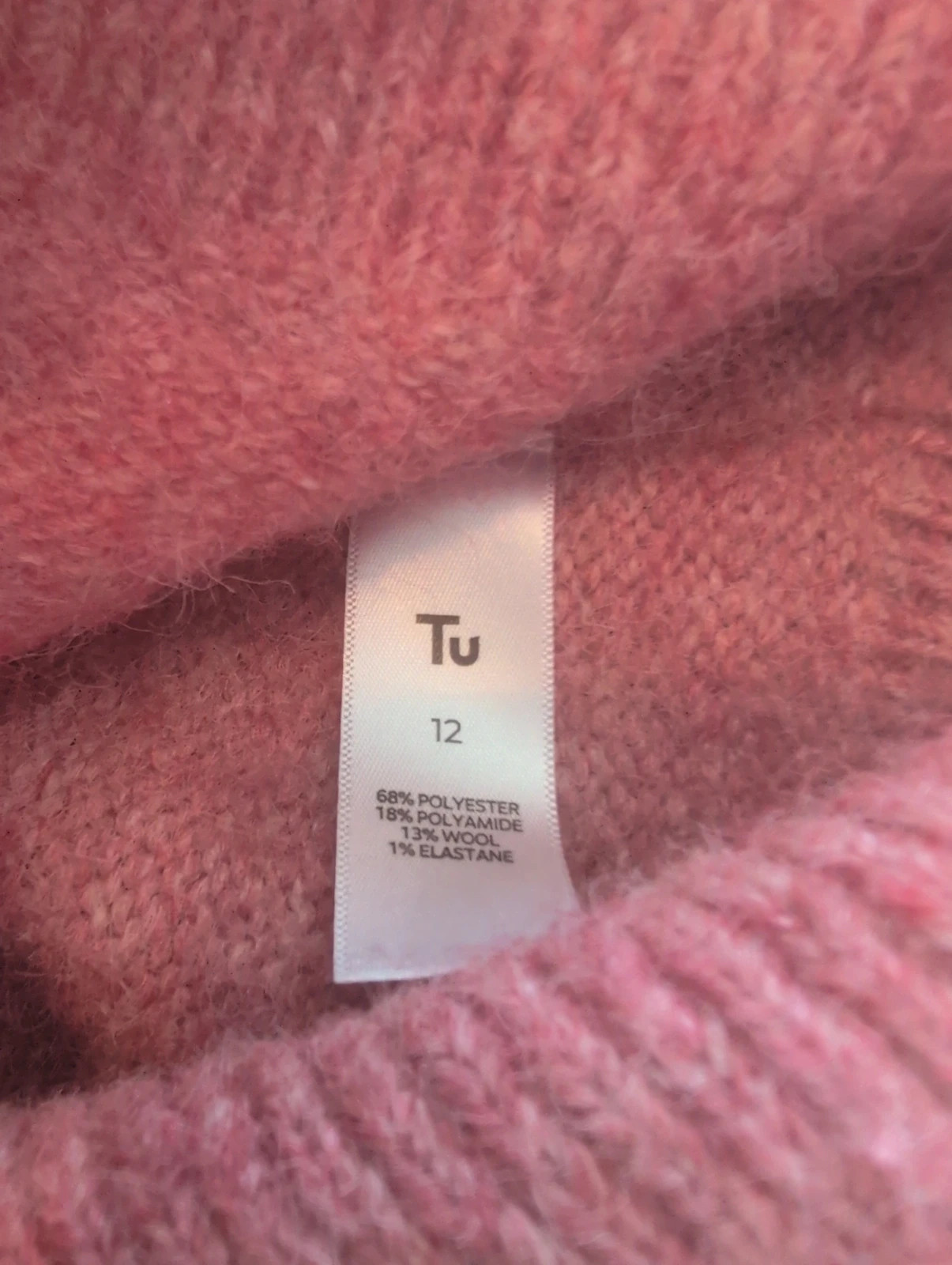 Pink Wool Mix Crewneck Brushed Knit Jumper UK 12 – TU – taille M / UK 12-14 3