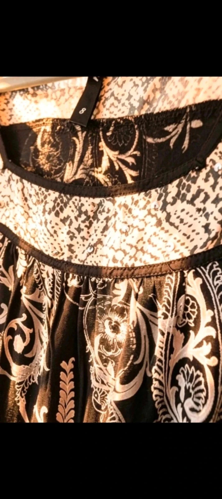 Next Black & White Paisley Sequin Top | Size 8 | Summer Coastal Beach Holiday Boho Indie Hippie – Next – taille S / UK 8-10 3