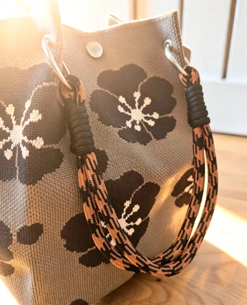 New Black Flower Knit Bucket Bag Boho Festival Indie Hippie 2