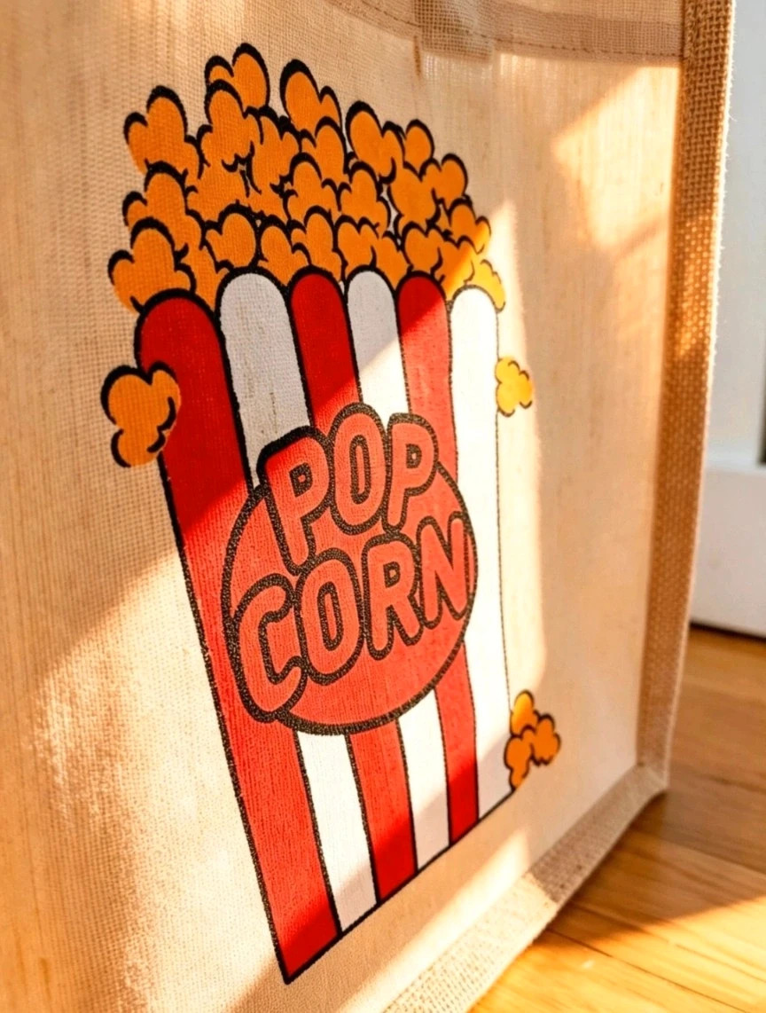 New Popcorn Movie Canvas Jute Tote Bag 2