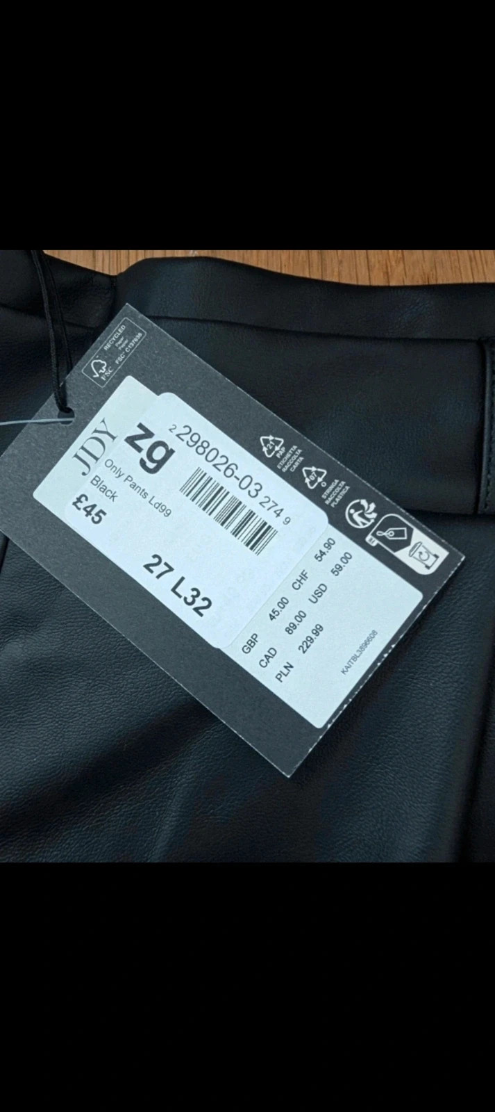 New Black Faux Leather Wide Leg Trousers UK S – JDY – taille S / UK 8-10 2