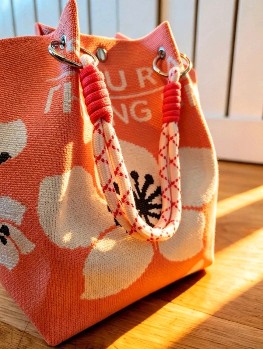 New Pink Flower Knit Bucket Bag Festival Indie Hippie Boho 2