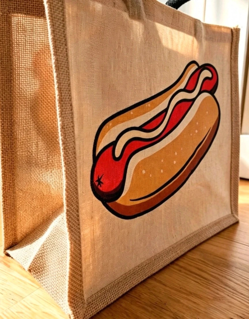 New Hotdog Canvas Jute Tote Bag 2
