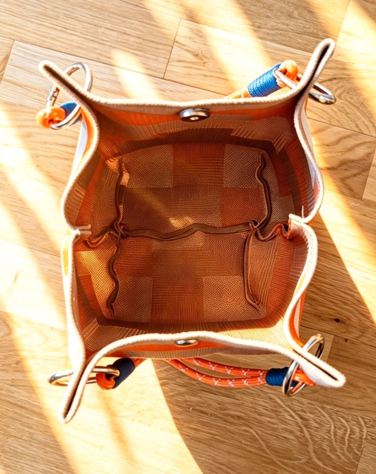 New Beige Cream Orange Block Knit Bucket Bag Hippie Indie Festival Boho 3