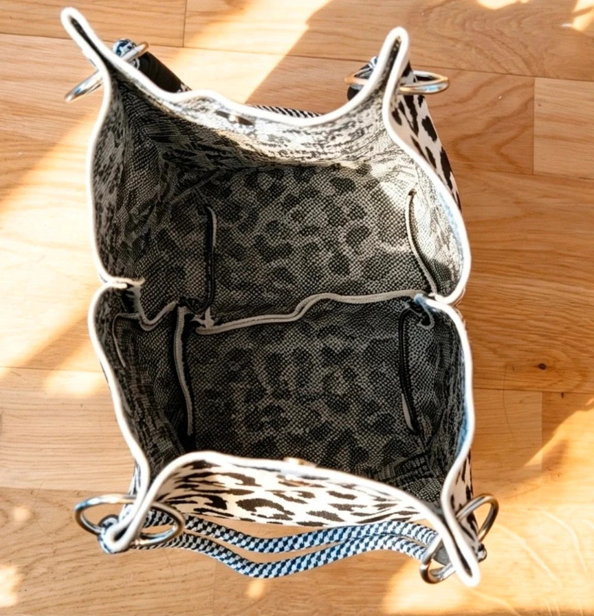 New Leopard Print Knit Bucket Bag Silver Hardware Boho Festival Indie Hippie 3