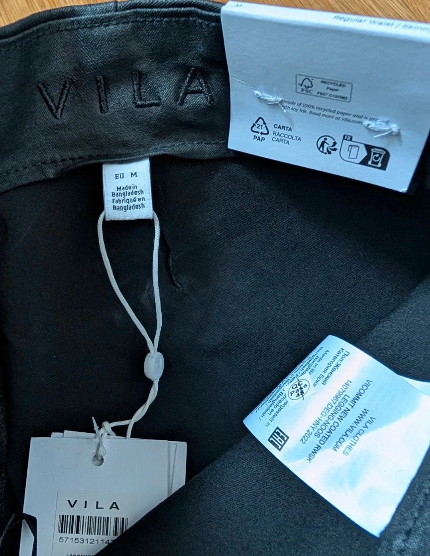 New Vila Vicommit Black Coated Leggings Trousers Size 12 / M NOOS – Vila – taille M / UK 12-14 3